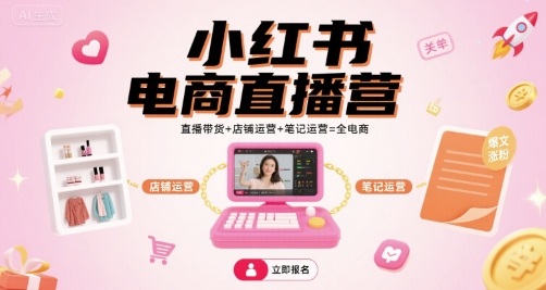 小红书电商直播营,直播带货+店铺运营+笔记运营=全电商-168网创
