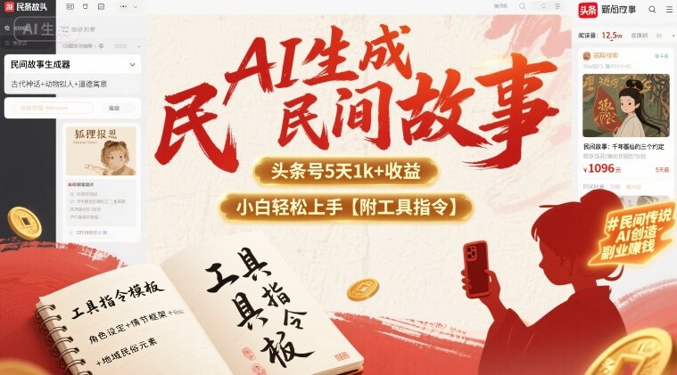 AI生成民间故事，头条号5天1k+，小白轻松上手【附工具指令】-168网创
