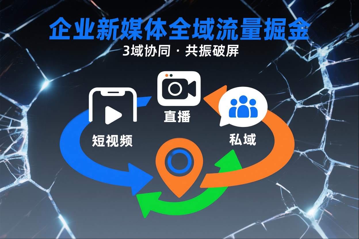 短视频全域商业模式，企业新媒体全域流量掘金，3域协同，共振破屏，短视频-直播-私域-地域-168网创