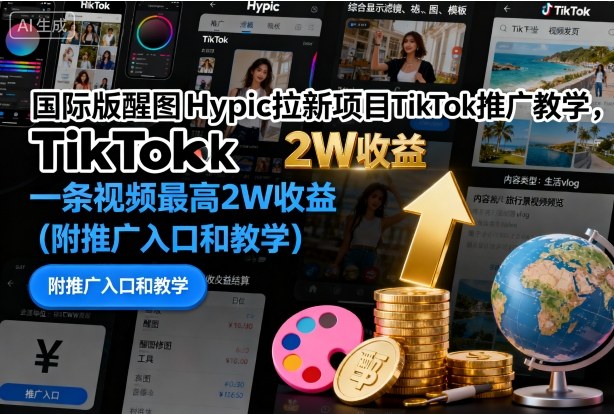 国际版醒图Hypic拉新项目TikTok推广教学,一条视频最高2W收益(附推广入口和教学)-168网创