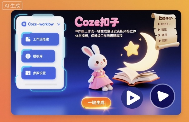 Coze扣子工作流一键生成童话皮克斯风格立体书视频,保姆级工作流搭建教程 Coze扣子工作流一键生成童话皮克斯风格立体书视频,保姆级工作流搭建教程