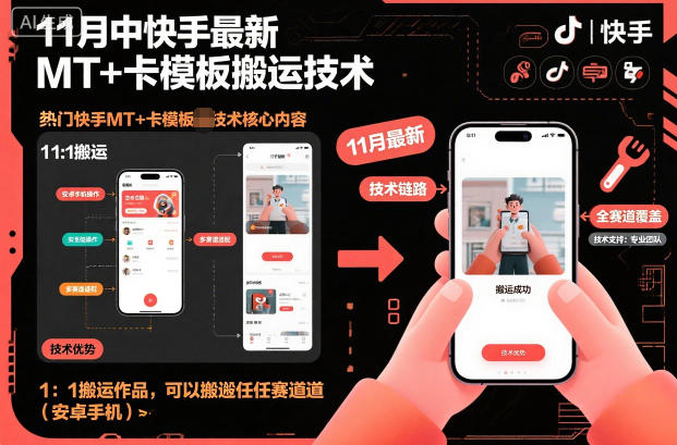 11月中快手最新MT+卡模板搬运技术,1:1搬运作品,可以搬运任何赛道(安卓手机)-168网创