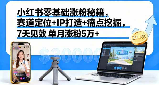 (16158期)小红书零基础涨粉秘籍,赛道定位+IP打造+痛点挖掘,7天见效 单月涨粉5万+-168网创
