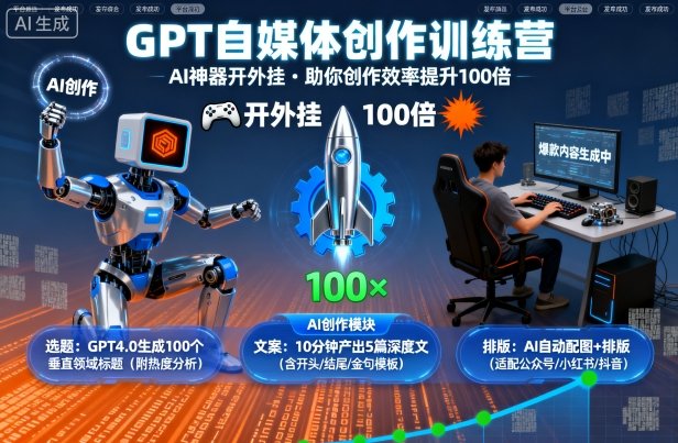 GPT自媒体创作训练营:AI神器开外挂,助你创作效率提升100倍-168网创