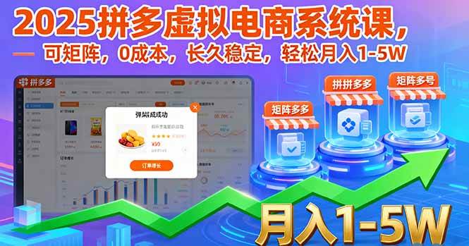 （16088期）2025拼多多虚拟电商系统课，可矩阵，0成本，长久稳定，轻松月入1-5W-168网创