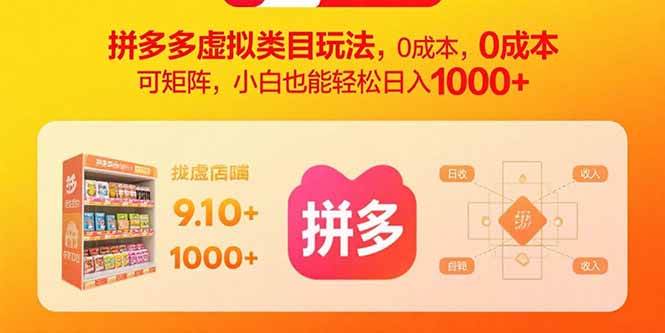 (15943期)拼多多虚拟类目玩法,0成本,可矩阵,小白也能轻松日入1000+-168网创