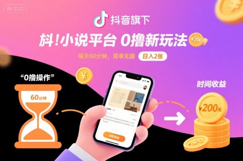 抖音旗下小说平台0撸新玩法，每天挂G60分钟，简单无脑，日入2张【揭秘】-168网创