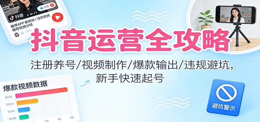 抖音运营全攻略:注册养号/视频制作/爆款输出/违规避坑,新手快速起号-168网创