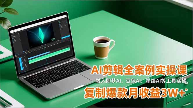 （16770期）AI剪辑全案例实操课，融入即梦AI、豆包AI、星绘AI等工具实操，复制爆款月收益3W+-168网创