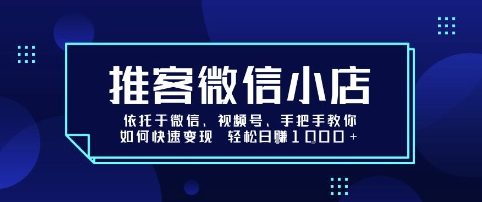 推客微信小店依托于微信、视频号,手把手教你如何快速变现 轻松日入1k+【揭秘】-168网创