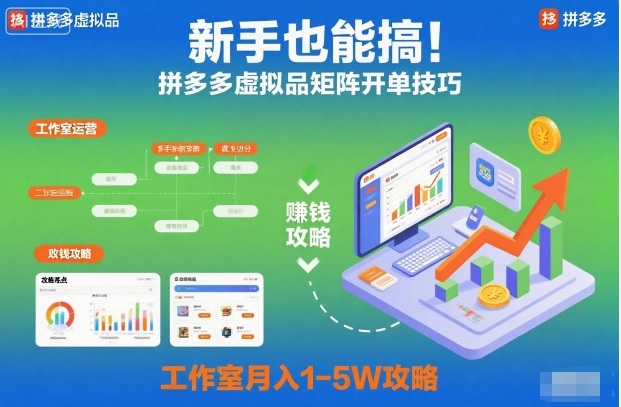 新手也能搞!拼多多虚拟品矩阵开单技巧,工作室月入1-5W攻略【揭秘】-168网创