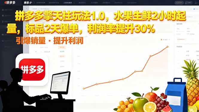 （16429期）拼多多 擎天柱玩法1.0，水果生鲜2小时起量，标品2天爆单，利润率提升30%-168网创