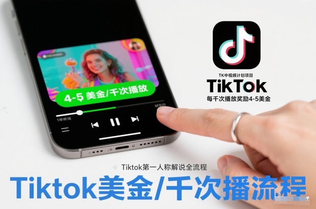 TK中视频计划项目，Tiktok第一人称解说流程，每干次播放奖励4-5美金-168网创