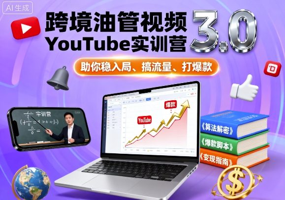 跨境油管视频YouTube实训营3.0，助你稳入局、搞流量、打爆款-168网创