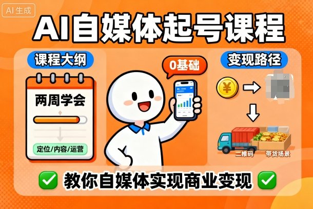AI自媒体起号课程，0基础小白两周学会，教你自媒体实现商业变现-168网创