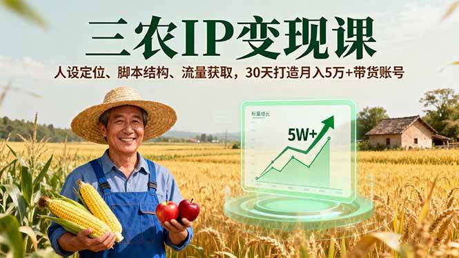 （16044期）三农IP变现课，人设定位、脚本结构、流量获取，30天打造月入5万+带货账号-168网创