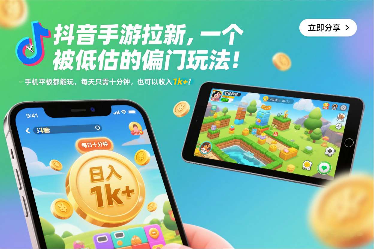 抖音手游拉新,一个被低估的偏门玩法!手机平板都能玩,每天只需十分钟,也可以收入1k+【揭秘】-168网创