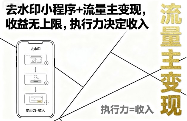 去水印小程序+流量主变现,收益无上限,执行力决定收入-168网创