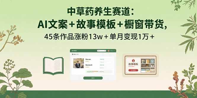 （15925期）中草药养生赛道：AI文案+故事模板+橱带货，45条作品涨粉13w+单月变现1万+-168网创