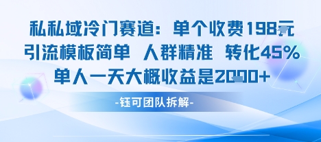私域冷门赛道单个收费198米引流模板简单人群精准 45%的转化率单人一天大概收益多张-168网创