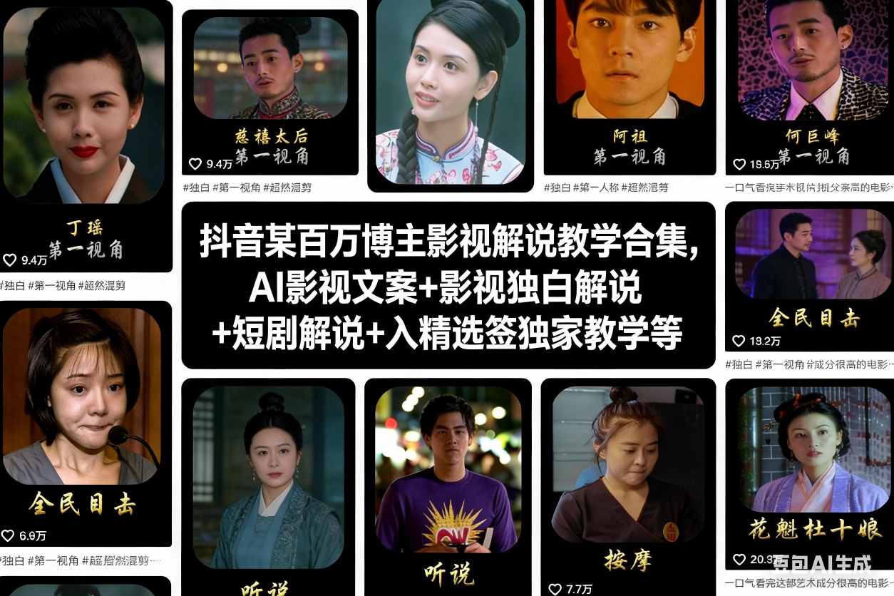 抖音某百万博主影视解说教学合集，AI影视文案+影视独白解说+短剧解说+入精选签独家教学等-168网创