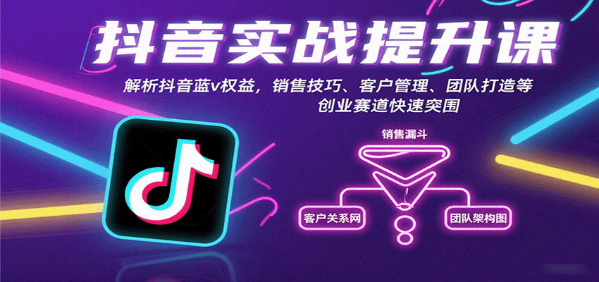 抖音实战提升课:解析抖音蓝v权益,销售技巧、客户管理、团队打造等创业赛道快速突围-168网创