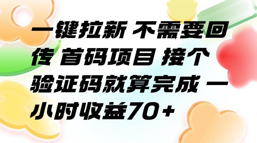(15588期)一键拉新 不需要回传 首码项目 接个验证码就算完成 一小时收益70+-168网创