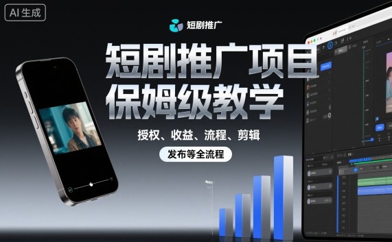 短剧推广项目保姆级教学，授权、收益、流程、剪辑，发布等全流程-168网创