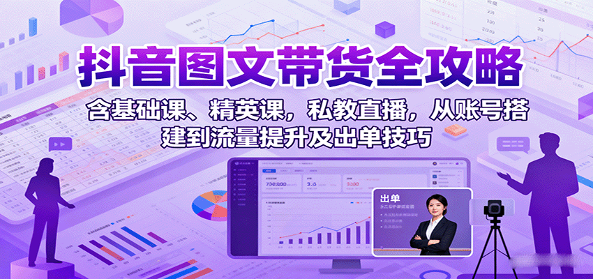 抖音图文带货全攻略:含基础课、精英课,私教直播,从账号搭建到流量提升及出单技巧-168网创