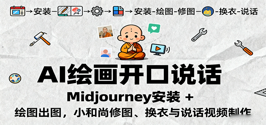 AI绘画开口说话，Midjourney安装 + 绘图出图，小和尚修图、换衣与说话视频制作-168网创
