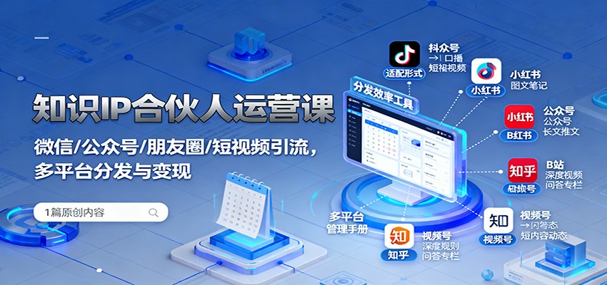 知识IP合伙人运营课:微信/公众号/朋友圈/短视频引流,多平台分发与变现-168网创