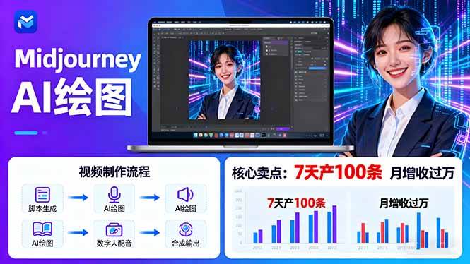 （16049期）AI绘图照片开口说话视频制作：Midjourney+数字人，7天产100条月增收过万-168网创