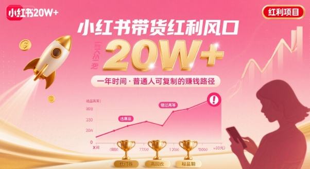 一年时间靠小红书带货项目年入20w+，最不能错的大红利项目-168网创