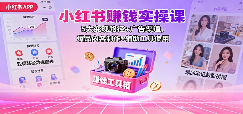 小红书赚钱实操课:5大变现路径+广告渠道,爆品内容制作+辅助工具使用-168网创