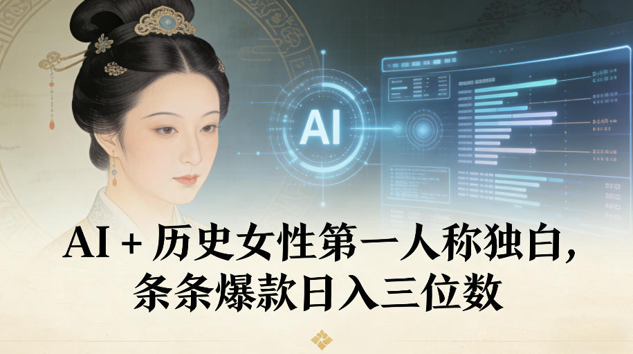 AI+历史女性第一人称独白，条条爆款日入三位数-168网创