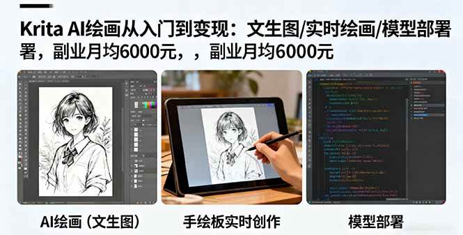 （16222期）Krita AI绘画从入门到变现：文生图/实时绘画/模型部署，副业月均6000元-168网创