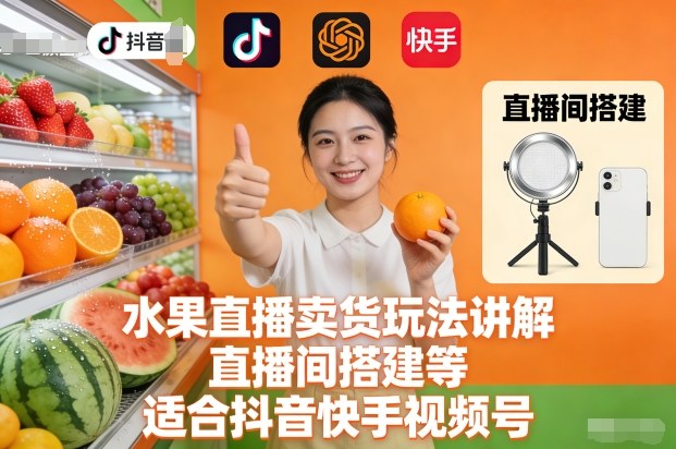 水果直播卖货玩法讲解、直播间搭建等，适合抖音快手视频号-168网创