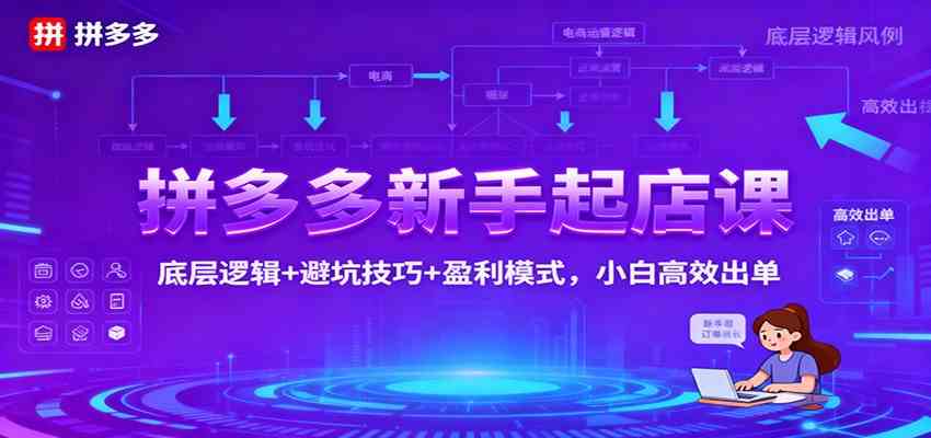 拼多多新手起店课：底层逻辑+避坑技巧+盈利模式，小白高效出单-168网创