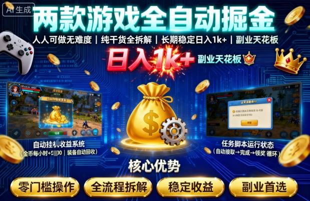 两款游戏全自动掘金,人人可做无难度,纯干货全拆解,长期稳定,日入1k+,副业天花板【揭秘】-168网创