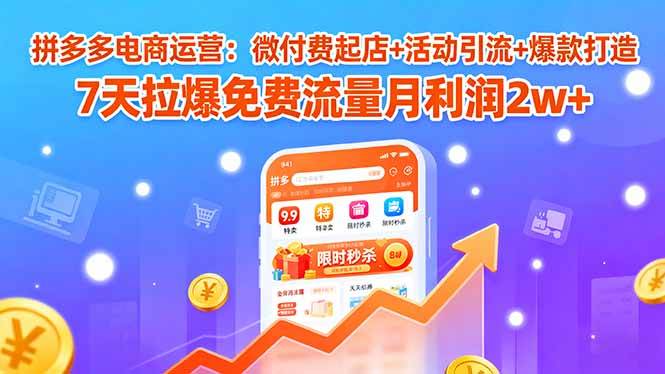 （15960期）拼多多电商运营：微付费起店+活动引流+爆款打造 7天拉爆免费流量月利润2w+-168网创