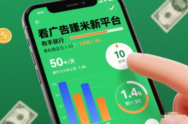 看广告賺米新平台，有手就行，单机稳定日入50+，操作10分钟上手，3天搞了1.4k【揭秘】-168网创