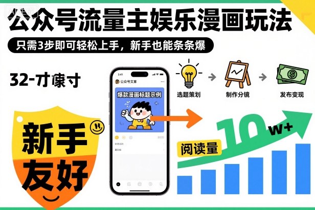 公众号流量主娱乐漫画玩法,只需3步即可轻松上手,新手也能条条爆-168网创