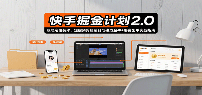 快手掘金计划2.0,账号定位装修、短视频剪辑选品与磁力金牛+裂变出单实战指南-168网创