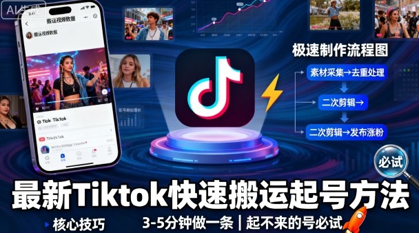 最新Tiktok快速搬运快速起号方法，3-5分钟做一条，起不来的号可以试试-168网创