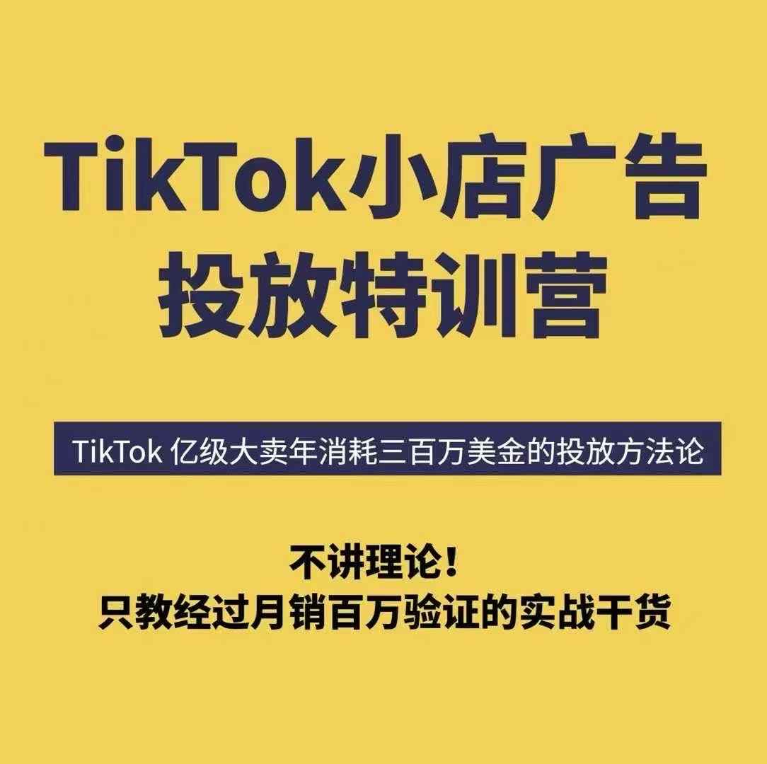 TikTok小店广告投放特训营,6天破局计划专治各种“投不动”,教你经过月销百万验证的实战干货-168网创