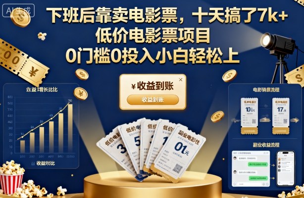 下班后靠卖电影票，十天搞了7k+，低价电影票项目，0门槛0投入小白轻松上手【揭秘】-168网创