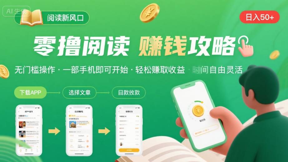 零撸阅读新风口，无门槛轻松挣，一部手机，日入 50-3张【揭秘】-168网创