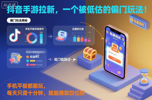 抖音手游拉新，一个被低估的偏门玩法！手机平板都能玩，每天只需十分钟，就能賺取四位数【揭秘】-168网创