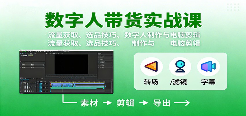 数字人变现实战课：流量获取、选品技巧、数字人制作与电脑剪辑-168网创