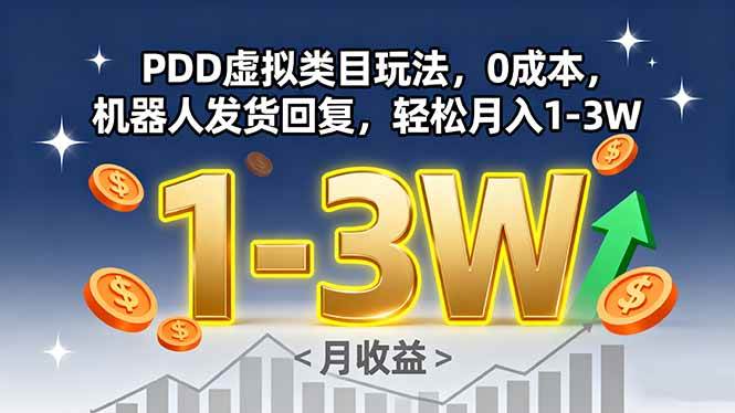 （15968期）PDD虚拟类目玩法，0成本，机器人发货回复，轻松月入1-3W-168网创